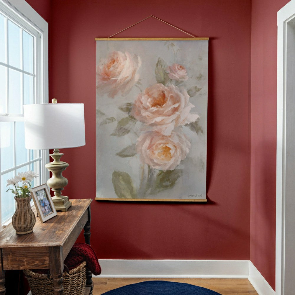 Hillside Pasture Indoor Wall Décor Canvas Tapestry, Pink Roses | Plow & Hearth
