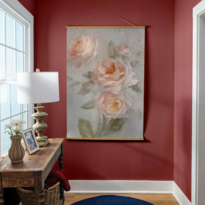 Hillside Pasture Indoor Wall Décor Canvas Tapestry, Pink Roses | Plow & Hearth