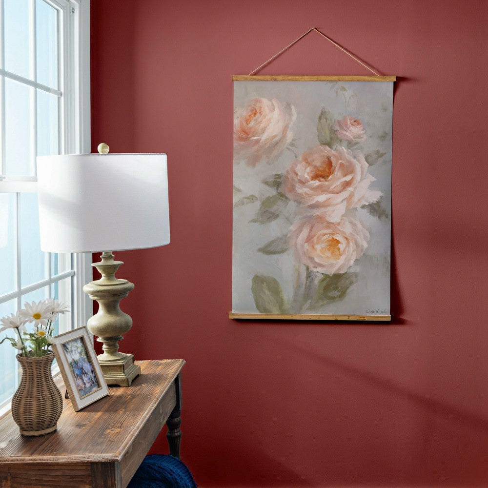 Hillside Pasture Indoor Wall Décor Canvas Tapestry, Pink Roses | Plow & Hearth