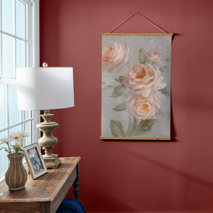 Hillside Pasture Indoor Wall Décor Canvas Tapestry, Pink Roses | Plow & Hearth