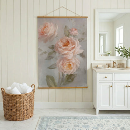 Hillside Pasture Indoor Wall Décor Canvas Tapestry, Pink Roses | Plow & Hearth