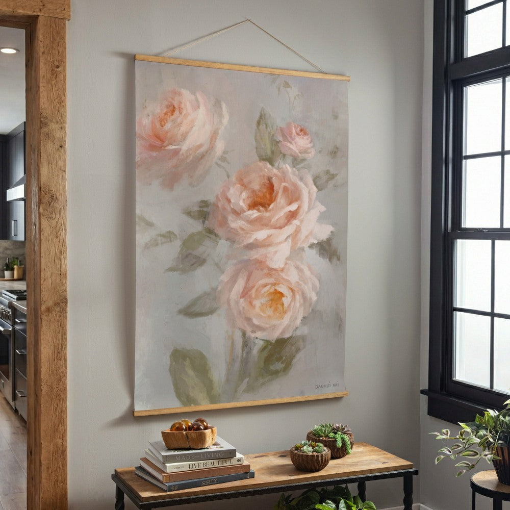 Hillside Pasture Indoor Wall Décor Canvas Tapestry, Pink Roses | Plow & Hearth