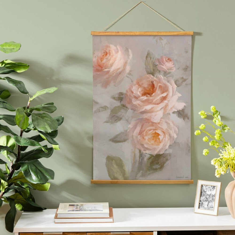 Hillside Pasture Indoor Wall Décor Canvas Tapestry, Pink Roses | Plow & Hearth