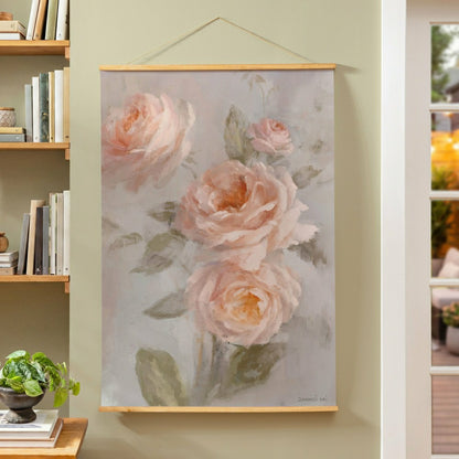 Hillside Pasture Indoor Wall Décor Canvas Tapestry, Pink Roses | Plow & Hearth