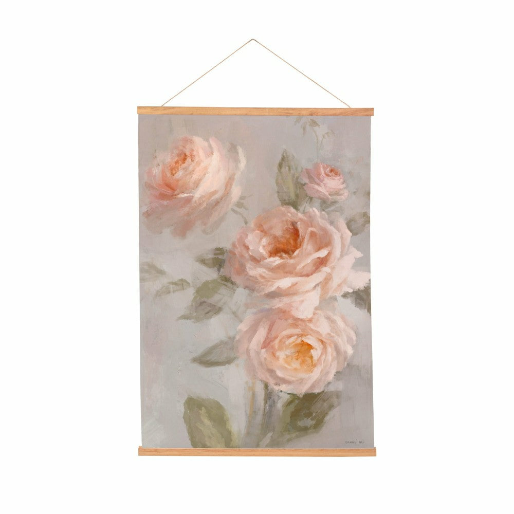 Hillside Pasture Indoor Wall Décor Canvas Tapestry, Pink Roses | Plow & Hearth