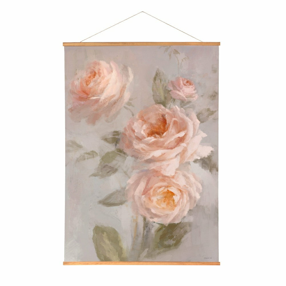 Hillside Pasture Indoor Wall Décor Canvas Tapestry, Pink Roses | Plow & Hearth