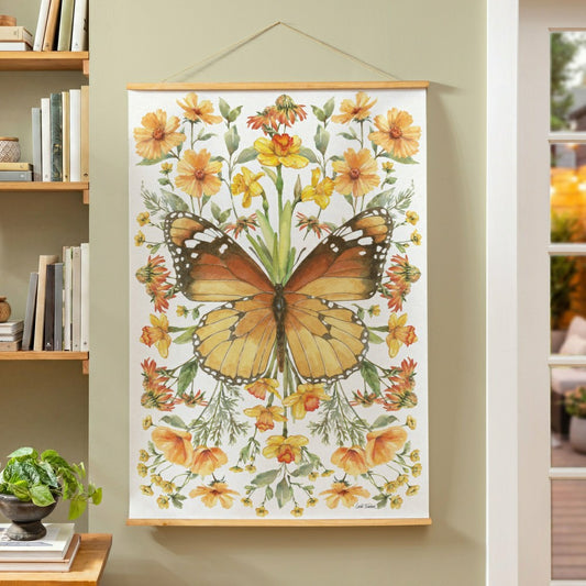 Cottage Garden Indoor Wall Décor Canvas Tapestry, Butterfly in Flowers | Plow & Hearth