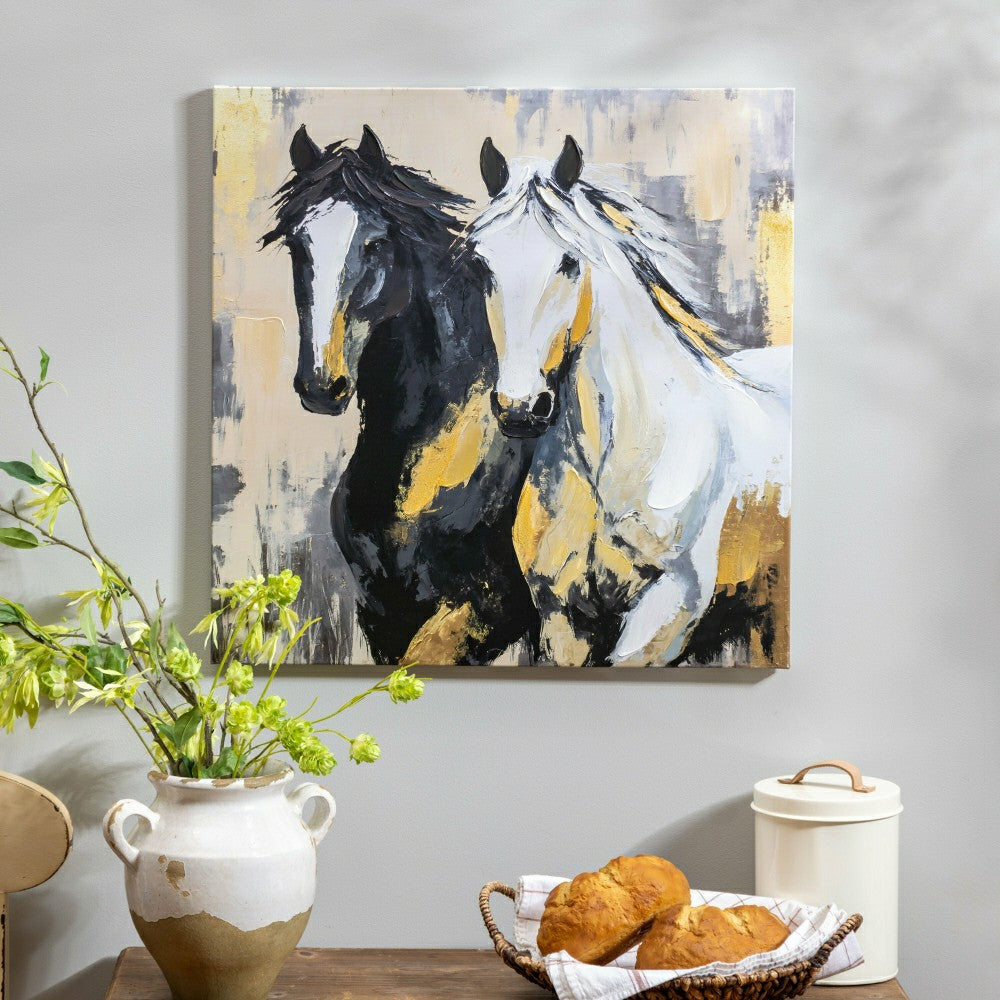 Petal and Plow Wall Décor, Pair of Horse, Canvas, 24" L x 24" H | Plow & Hearth
