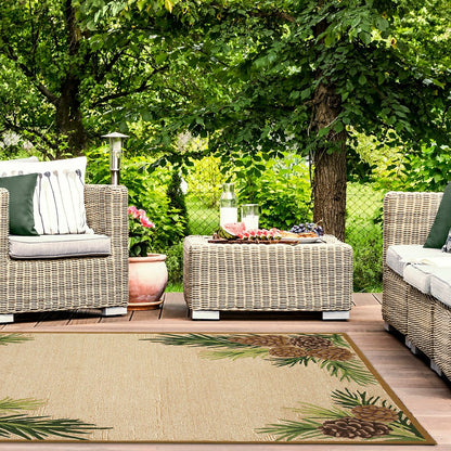 Indoor/Outdoor Forest Lake Border Rug, 5' x 7'6" | Plow & Hearth