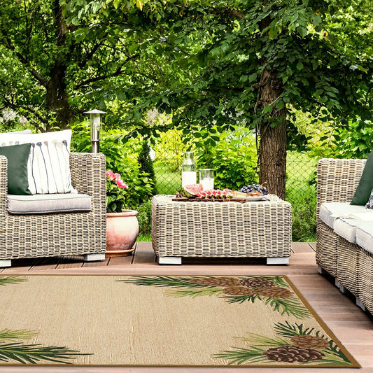 Indoor/Outdoor Forest Lake Border Rug, 5' x 7'6" | Plow & Hearth