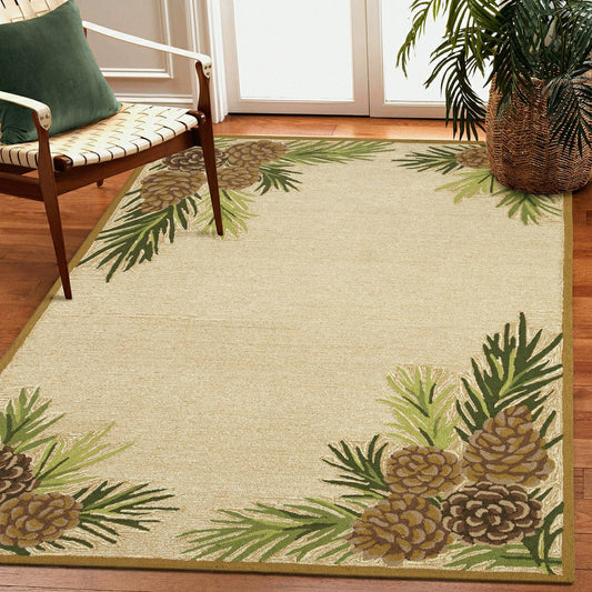 Indoor/Outdoor Forest Lake Border Rug, 42" x 66" | Plow & Hearth