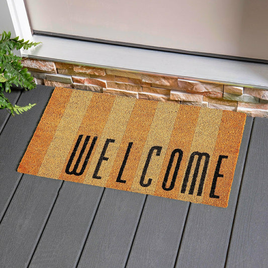 Welcome Striped Coir Mat | Plow & Hearth
