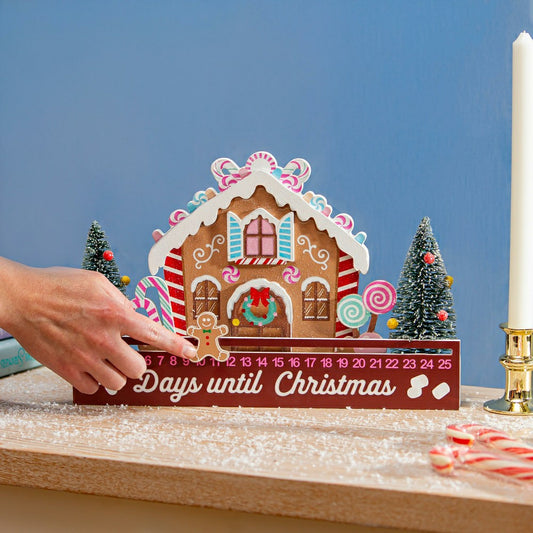 Sugar & Stripes Bright Table Décor Gingerbread House Christmas Countdo | Plow & Hearth
