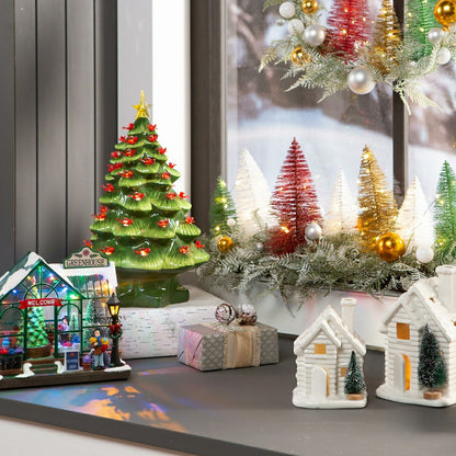 Lighted Houses with Bottle Brush Trees, Set of 2 | Plow & Hearth