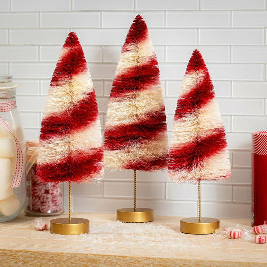 Sugar & Stripes Bright Table Décor Candy Striped Bottle Brush Tree Set | Plow & Hearth