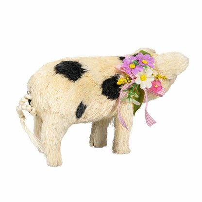 Hillside Pasture Table Decor Natural Fiber Floral Pig, 10.75"L | Plow & Hearth