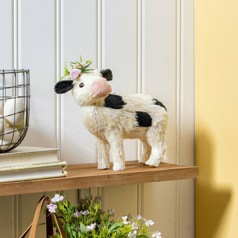 Petal & Plow Table Decor Natural Fiber Floral Cow, 11.75"L | Plow & Hearth