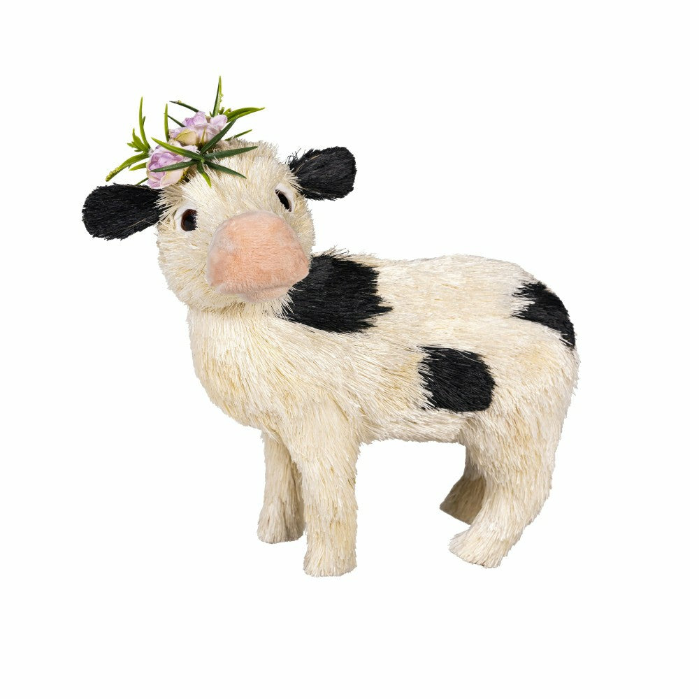 Petal & Plow Table Decor Natural Fiber Floral Cow, 11.75"L | Plow & Hearth
