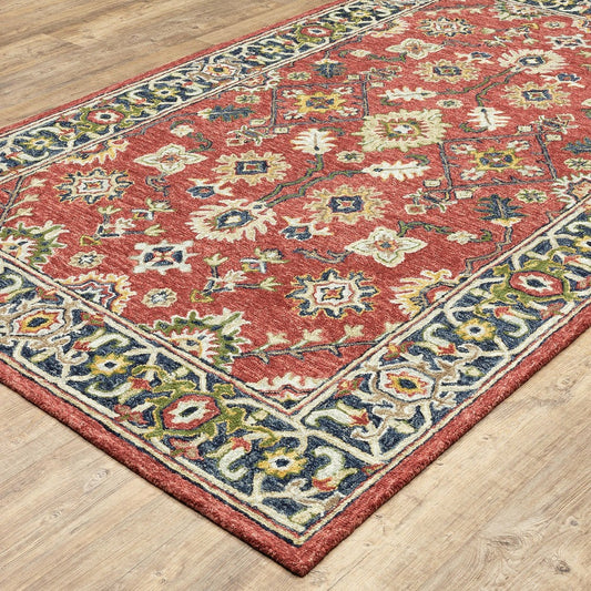 Willow Oaks Red Wool Border Rug | Plow & Hearth