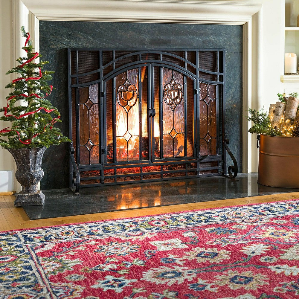Willow Oaks Red Wool Border Rug | Plow & Hearth
