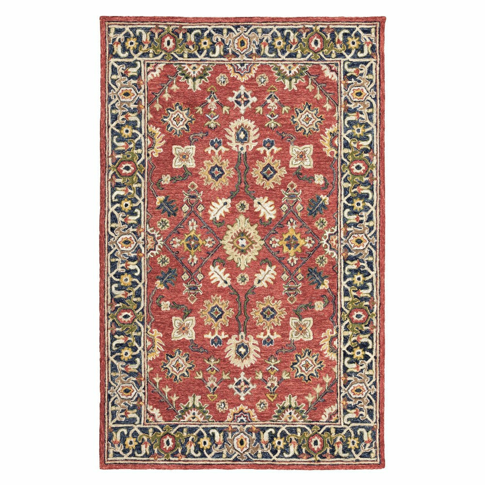 Willow Oaks Red Wool Border Rug | Plow & Hearth