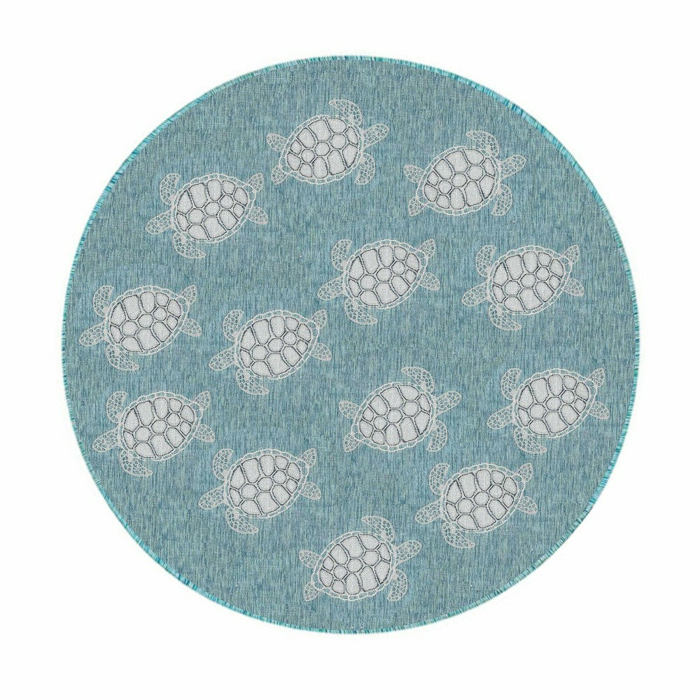 Indoor/Outdoor Textured Sea Turtles Polypropylene Rug, 7'10" Round | Plow & Hearth