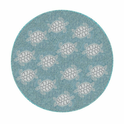 Indoor/Outdoor Textured Sea Turtles Polypropylene Rug, 7'10" Round | Plow & Hearth