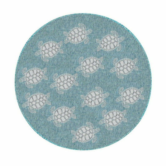 Indoor/Outdoor Textured Sea Turtles Polypropylene Rug, 7'10" Round | Plow & Hearth