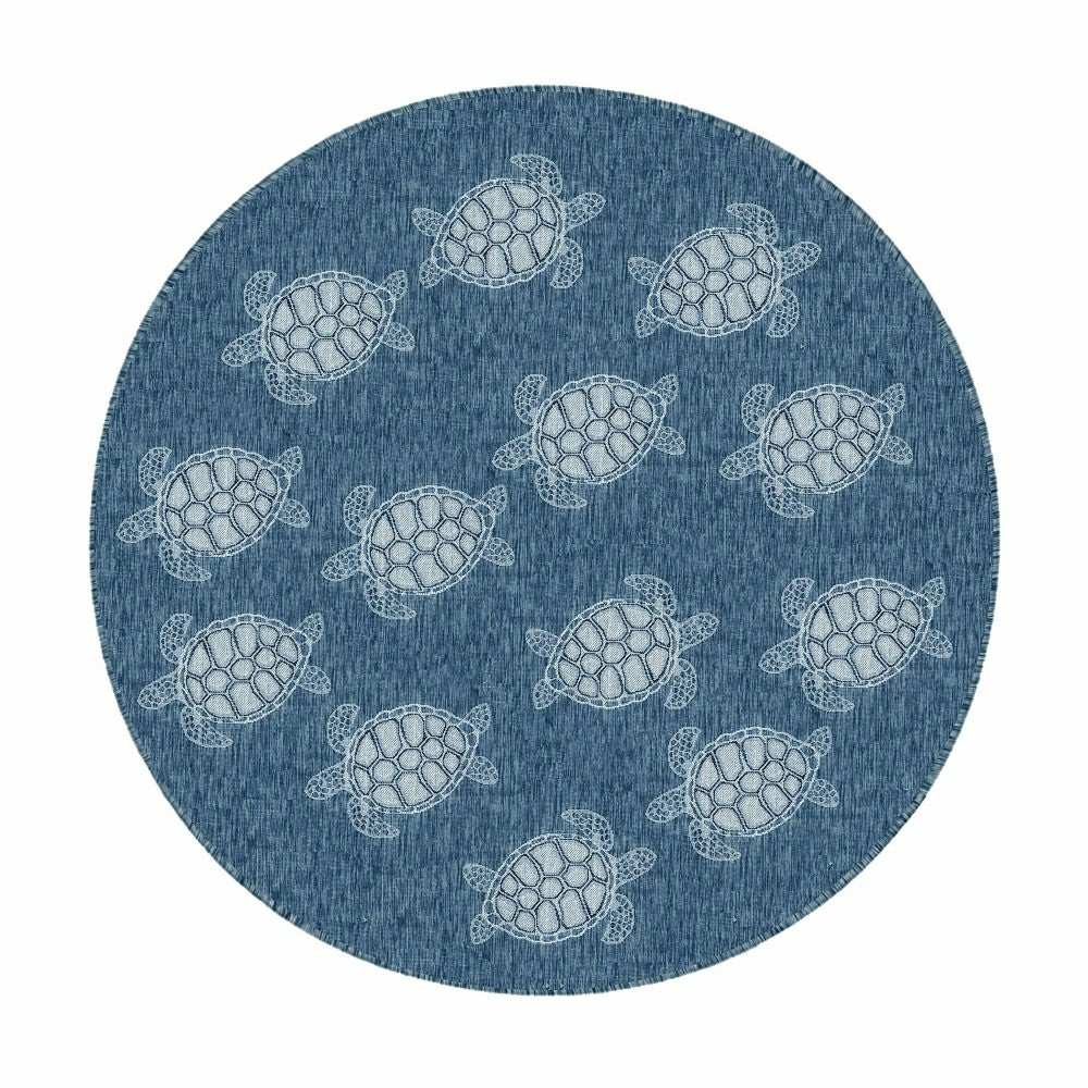 Indoor/Outdoor Textured Sea Turtles Polypropylene Rug, 7'10" Round | Plow & Hearth