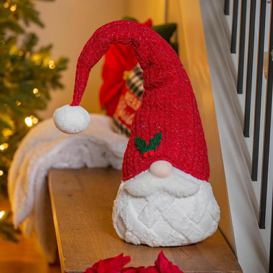 Traditional Santa Table Decor Fabric Gnome with Red Hat | Plow & Hearth