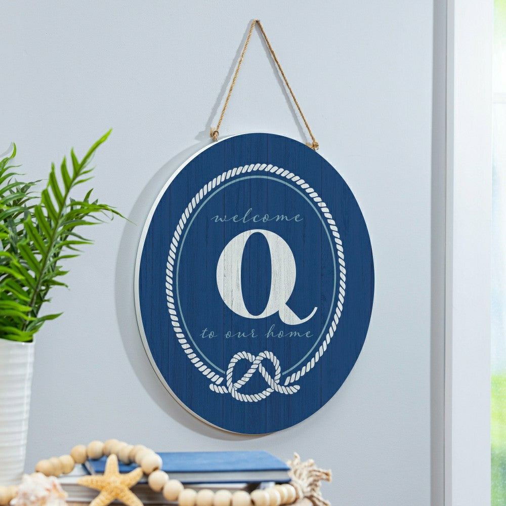 Coastal Door Décor Monogram Blue 18" Q | Plow & Hearth
