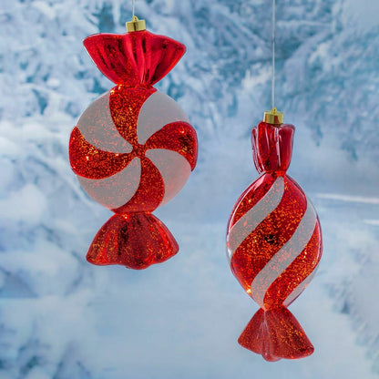 Indoor/Outdoor Shatterproof Lighted Large Candy Swirl Ornament | Plow & Hearth
