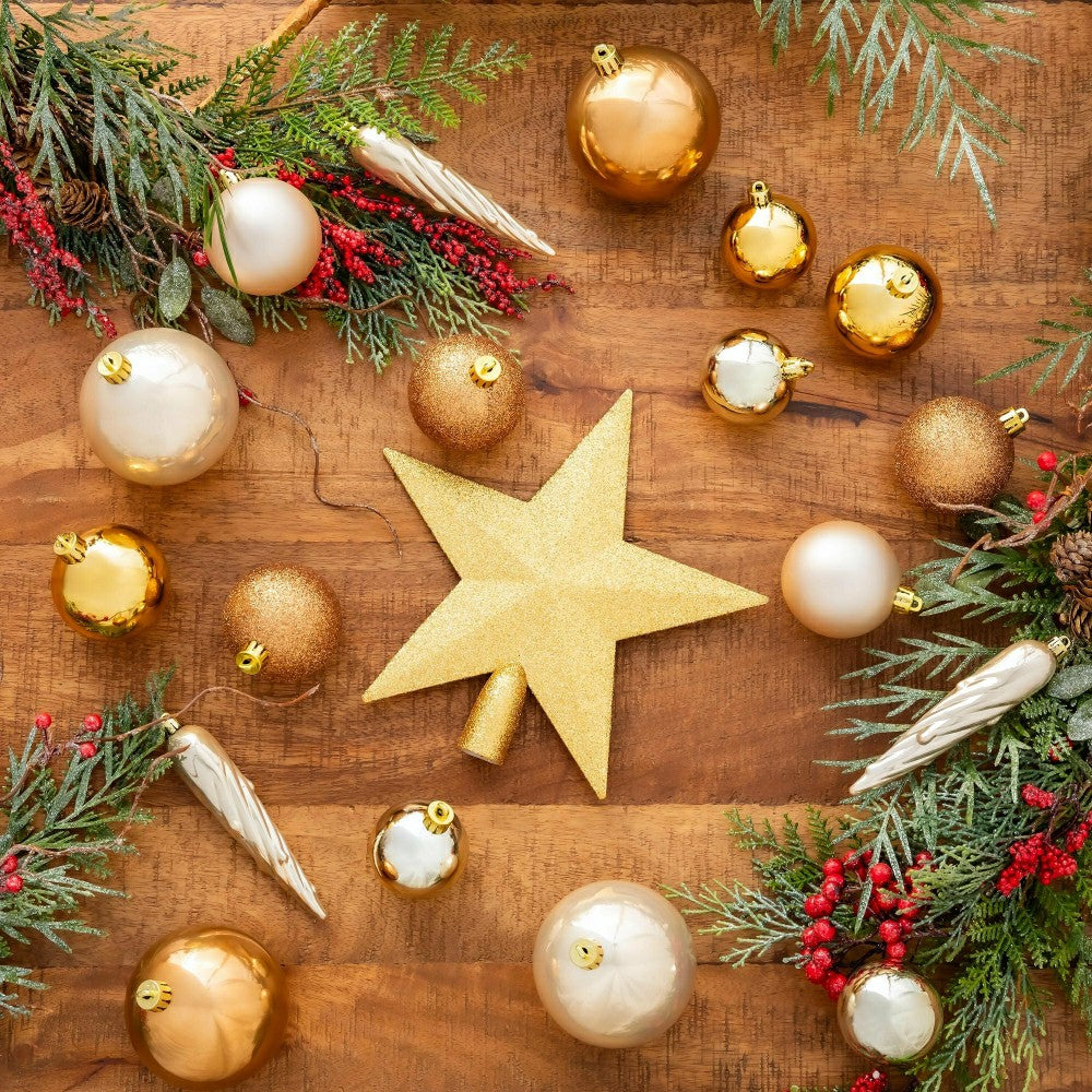 Gold Shatterproof Christmas Tree Ornaments, 33 pc. | Plow & Hearth