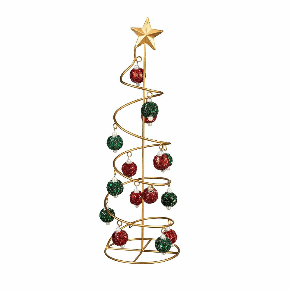 Heartfelt Cheer Table Décor Christmas Tree with Beaded Ornaments Metal | Plow & Hearth