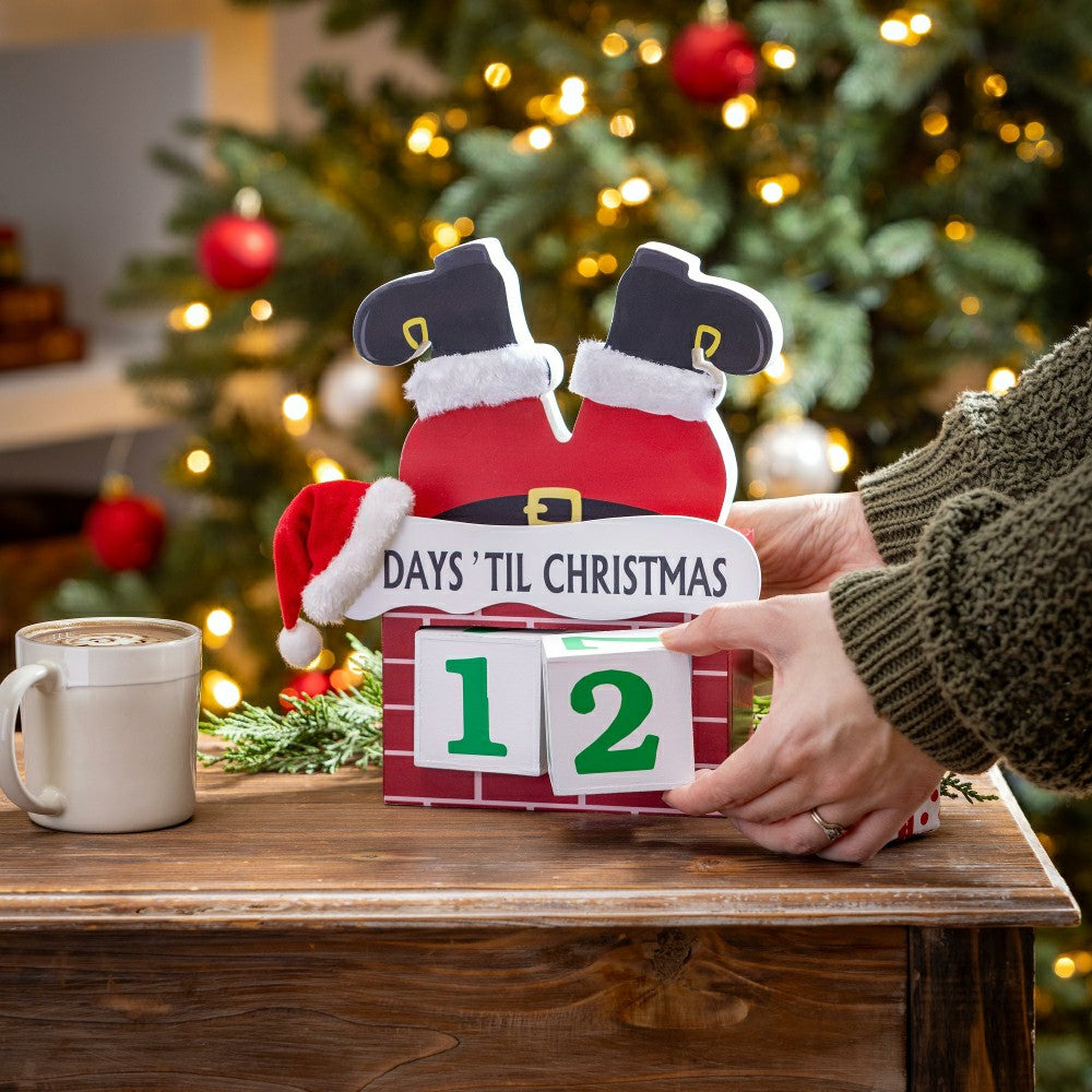 Heartfelt Cheer Table Décor Santa in Chimney Christmas Countdown Wood, | Plow & Hearth