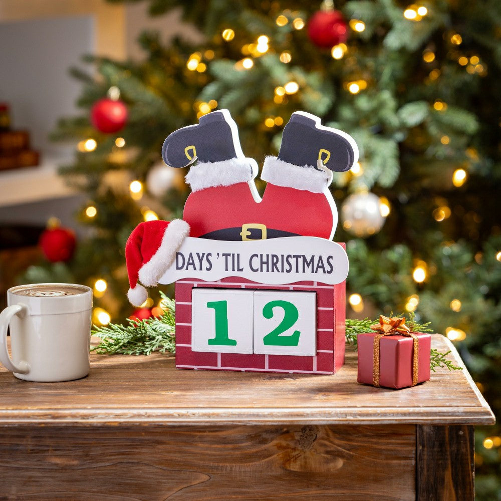 Heartfelt Cheer Table Décor Santa in Chimney Christmas Countdown Wood, | Plow & Hearth