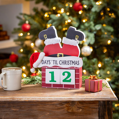 Heartfelt Cheer Table Décor Santa in Chimney Christmas Countdown Wood, | Plow & Hearth
