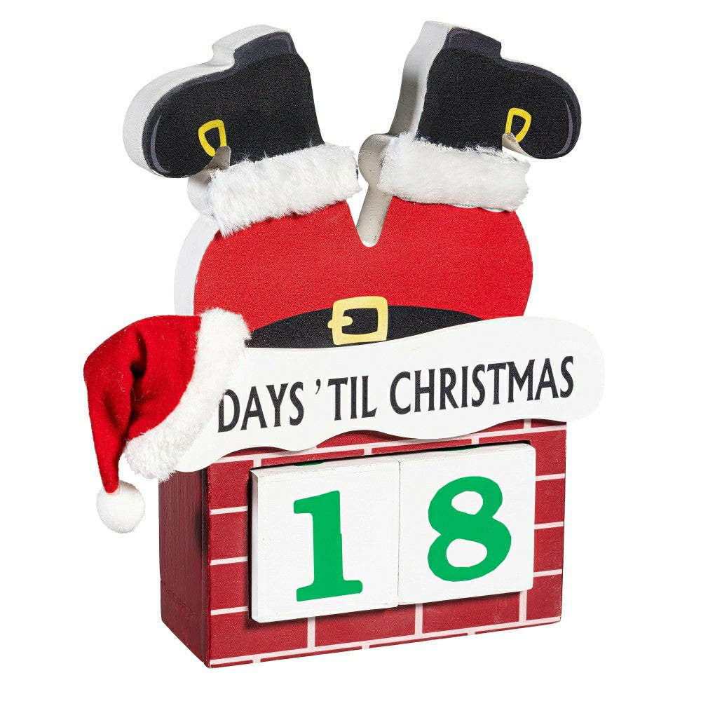 Heartfelt Cheer Table Décor Santa in Chimney Christmas Countdown Wood, | Plow & Hearth