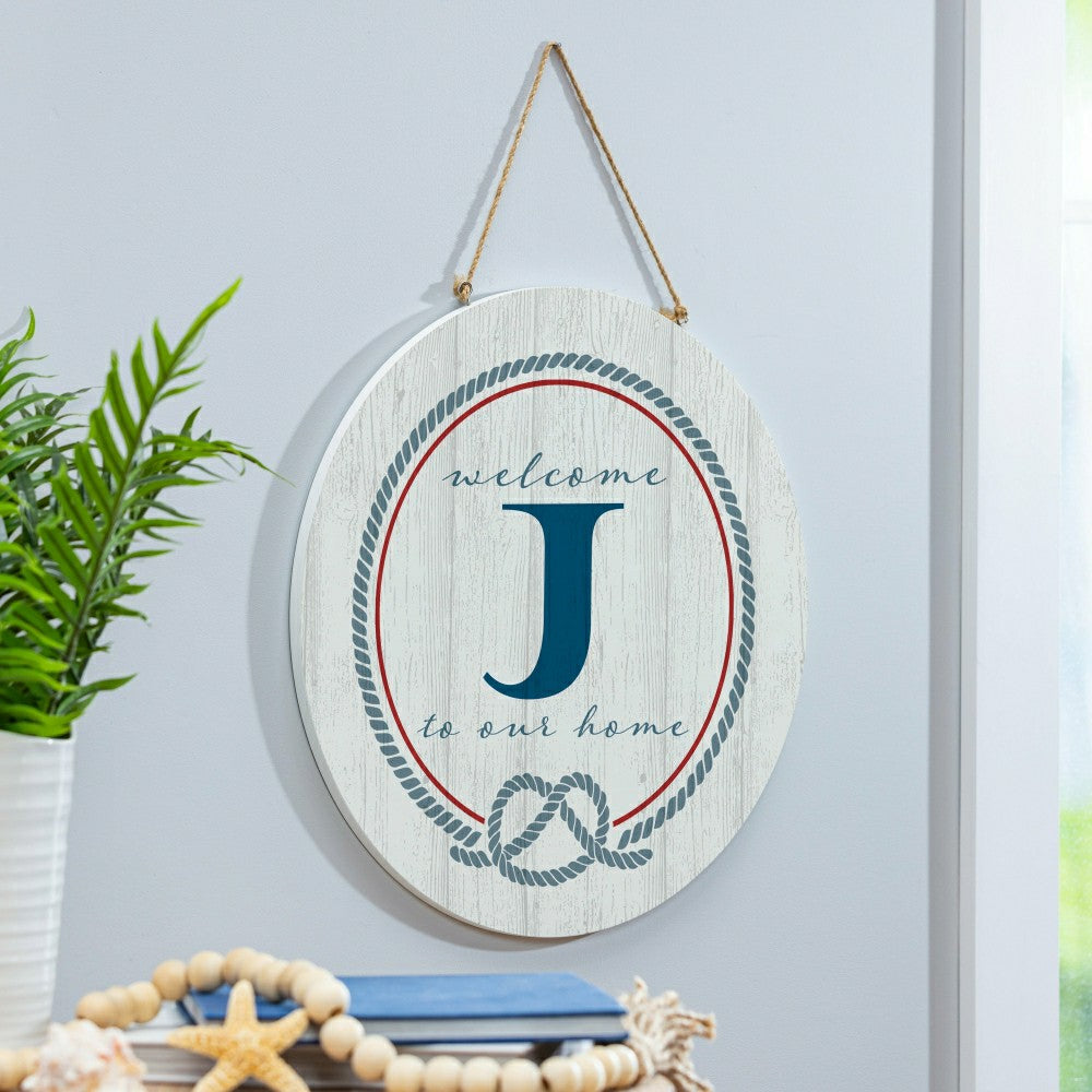 Coastal Door Décor Monogram White 18" J | Plow & Hearth
