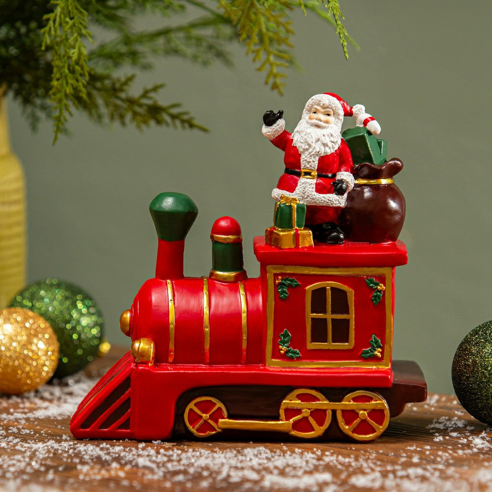 Heartfelt Cheer Table Décor Santa on Train Resin, 7.5"H | Plow & Hearth