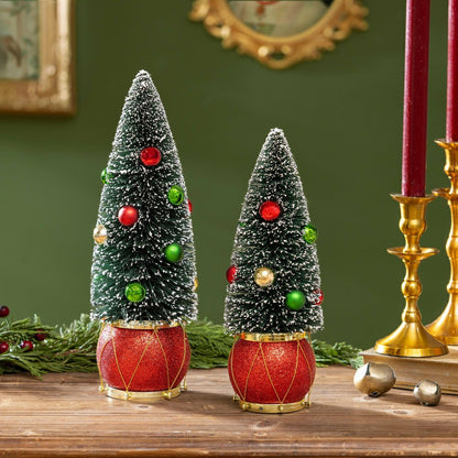 Joyful Traditions Table Décor Tree in Drum Bottle Brush Set | Plow & Hearth