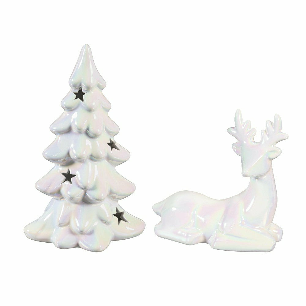 Season to Sparkle LED Table Décor Ceramic Iridescent Tree with Star Cu | Plow & Hearth