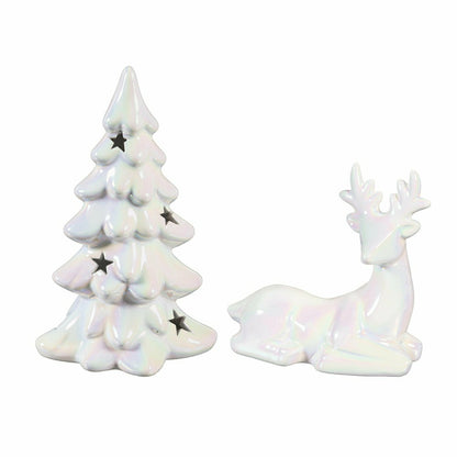 Season to Sparkle LED Table Décor Ceramic Iridescent Tree with Star Cu | Plow & Hearth