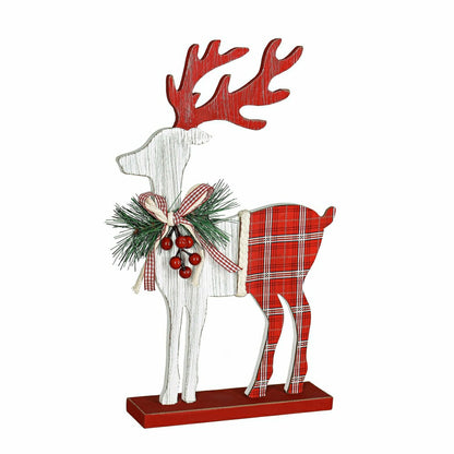 Deer with Plaid Design and Artificial Wood Table Décor, 15" | Plow & Hearth