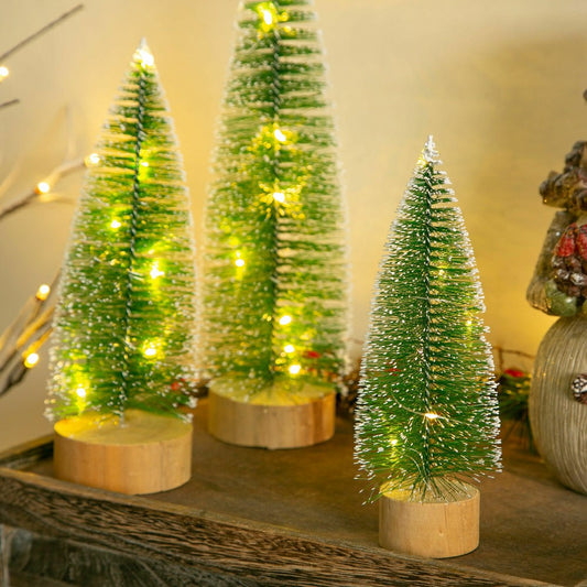 Woodland Storybook LED Table Decor Snow Covered Bottle Brush Tree, Set | Plow & Hearth