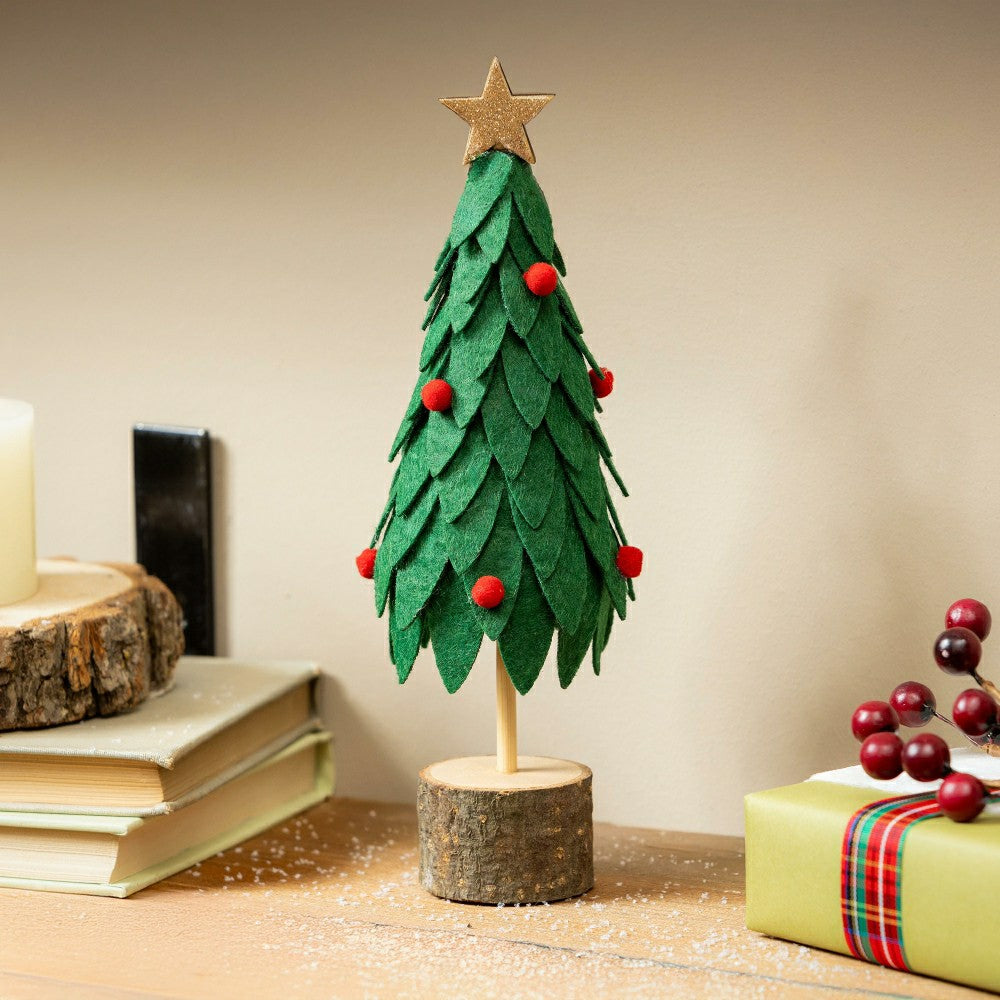 Woodland Storybook Table Décor Fabric and Wood Christmas Tree, 8.75"H | Plow & Hearth
